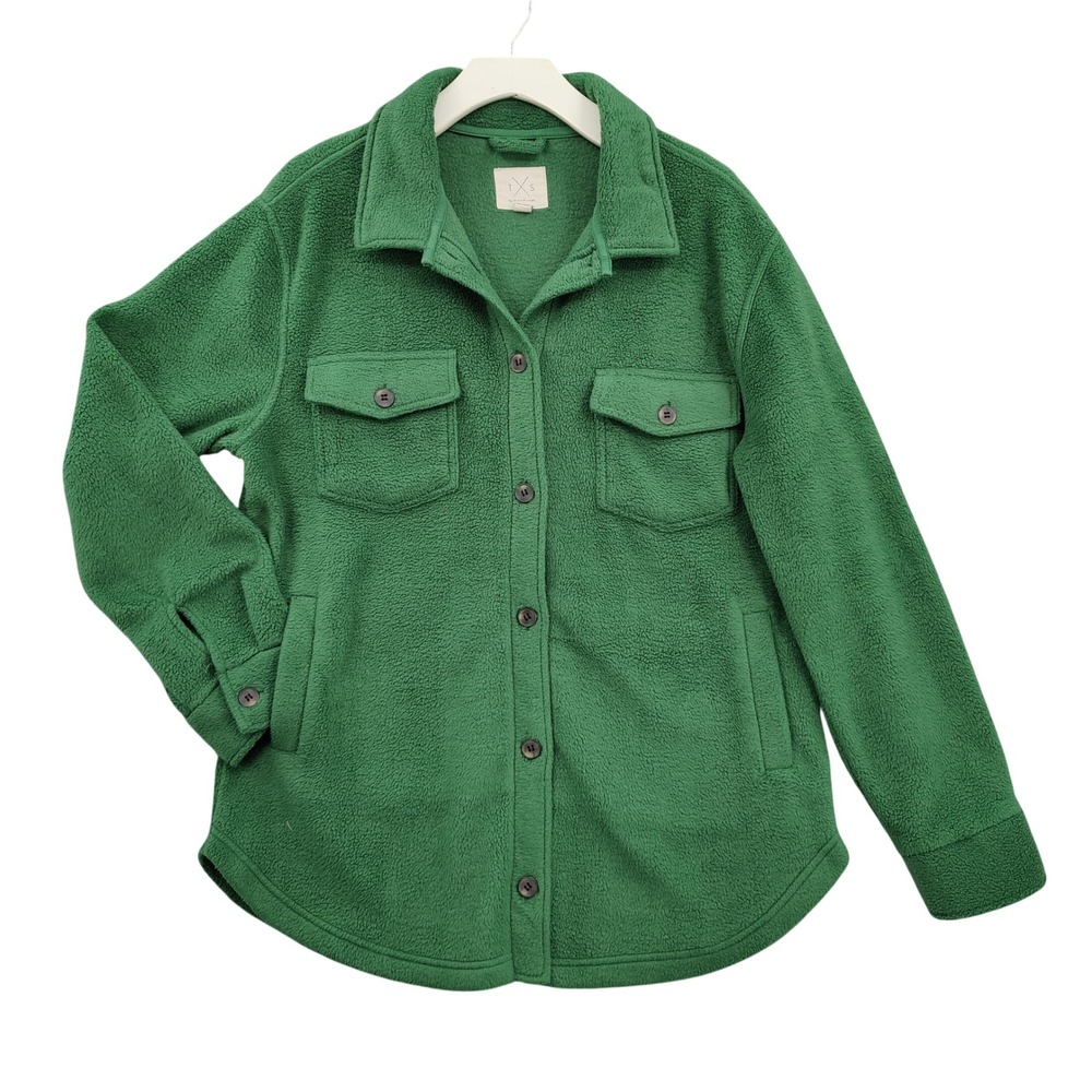 Thread & Supply Women Gorp Cabin Cozy Granola Shacket L Dark Green Fleece Jacket